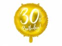 Balon foliowy 30th Birthday, złoty, średnica 45cm Partydeco