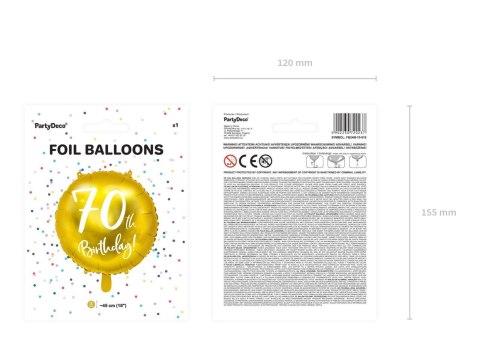 Balon foliowy 70th Birthday, złoty, średnica 45cm Partydeco Balon foliowy 70th Birthday, złoty, średnica 45cm Partydeco
