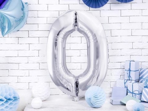Balon foliowy Cyfra 0 srebrna, 86cm Partydeco Balon foliowy Cyfra 0 srebrna, 86cm Partydeco