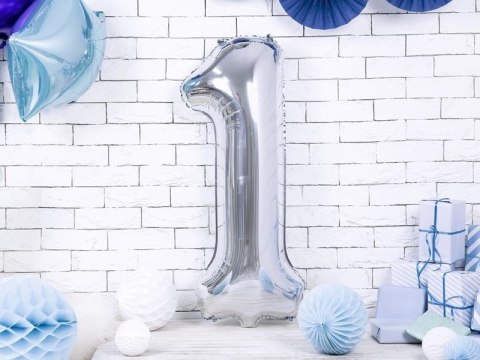 Balon foliowy Cyfra 1 srebrna, 86cm Partydeco Balon foliowy Cyfra 1 srebrna, 86cm Partydeco
