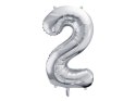 Balon foliowy Cyfra 2 srebrna, 86cm Partydeco