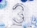 Balon foliowy Cyfra 3 srebrna, 86cm Partydeco