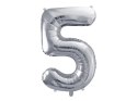 Balon foliowy Cyfra 5 srebrna, 86cm Partydeco