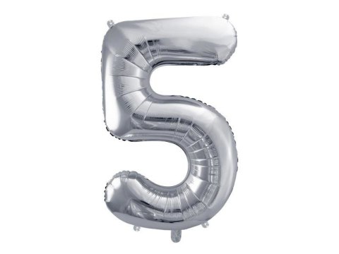 Balon foliowy Cyfra 5 srebrna, 86cm Partydeco Balon foliowy Cyfra 5 srebrna, 86cm Partydeco
