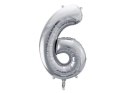 Balon foliowy Cyfra 6 srebrna, 86cm Partydeco