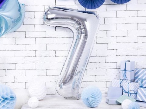 Balon foliowy Cyfra 7 srebrna, 86cm Partydeco Balon foliowy Cyfra 7 srebrna, 86cm Partydeco
