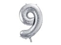 Balon foliowy Cyfra 9 srebrna, 86cm Partydeco