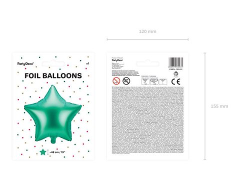 Balon foliowy Gwiazda, zielona 48cm Partydeco Balon foliowy Gwiazda, zielona 48cm Partydeco