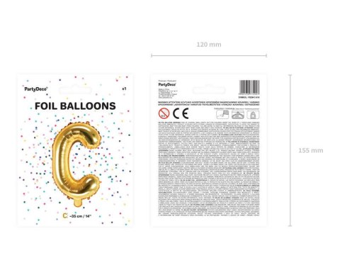 Balon foliowy Litera C, 35cm, Złota Partydeco Balon foliowy Litera C, 35cm, Złota Partydeco