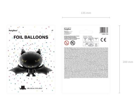 Balon foliowy Nietoperz, 80 cm x 52 cm Partydeco Balon foliowy Nietoperz, 80 cm x 52 cm Partydeco