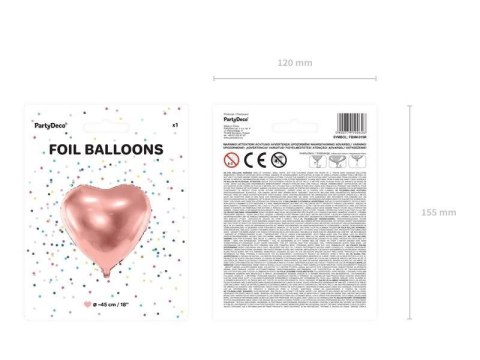 Balon foliowy Serce Rose Gold, 45cm, różowe złoto Partydeco Balon foliowy Serce Rose Gold, 45cm, różowe złoto Partydeco