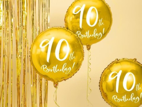 Balon foliowy na dziewięćdziesiątkę, 90th Birthday, złoty, 45cm Partydeco Balon foliowy na dziewięćdziesiątkę, 90th Birthday, złoty, 45cm Partydeco