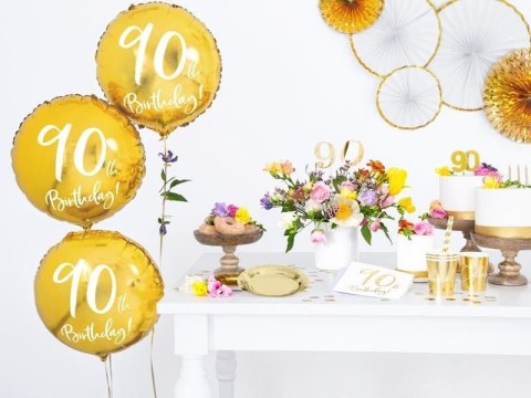 Balon foliowy na dziewięćdziesiątkę, 90th Birthday, złoty, 45cm Partydeco Balon foliowy na dziewięćdziesiątkę, 90th Birthday, złoty, 45cm Partydeco