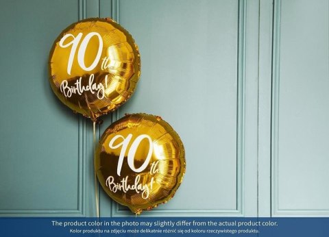 Balon foliowy na dziewięćdziesiątkę, 90th Birthday, złoty, 45cm Partydeco Balon foliowy na dziewięćdziesiątkę, 90th Birthday, złoty, 45cm Partydeco