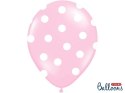 Balony Strong, Różowe Pastel w białe Kropki, 30cm, 6 szt. Partydeco