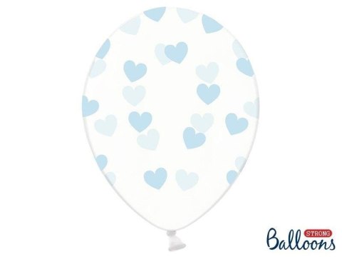 Balony Transparentne w Błękitne Serduszka, Crystal Clear 30cm (1 op. / 6 szt.) Partydeco