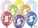 Balony lateksowe z nadrukiem '5' na urodziny, Metaliczne Mix, 30cm, 6 szt. Partydeco