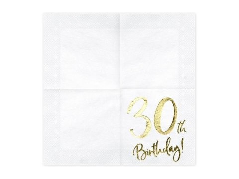 Serwetki '30th Birthday' na 30 urodziny, białe, 33x33cm (1 op. / 20 szt.) Partydeco Serwetki '30th Birthday' na 30 urodziny, białe, 33x33cm (1 op. / 20 szt.) Partydeco
