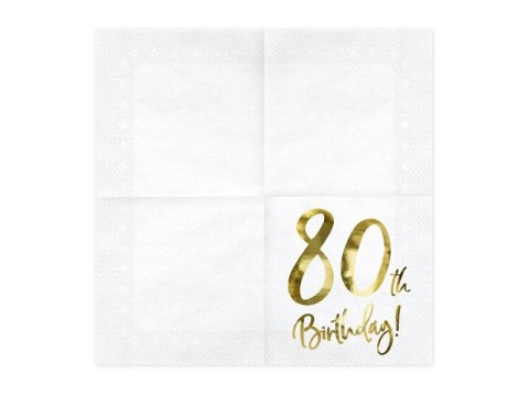 Serwetki '80th Birthday' na 80 urodziny, białe, 33x33cm (1 op. / 20 szt.) Partydeco Serwetki '80th Birthday' na 80 urodziny, białe, 33x33cm (1 op. / 20 szt.) Partydeco