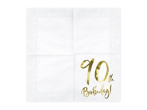 Serwetki '90th Birthday' na 90 urodziny, białe, 33x33cm (1 op. / 20 szt.) Partydeco Serwetki '90th Birthday' na 90 urodziny, białe, 33x33cm (1 op. / 20 szt.) Partydeco