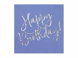 Serwetki urodzinowe Happy Birthday, niebieskie, 33x33cm Partydeco