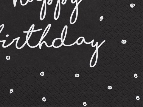 Serwetki urodzinowe czarne, Happy Birthday, 33x33 cm (1 op. / 20 szt.) Partydeco Serwetki urodzinowe czarne, Happy Birthday, 33x33 cm (1 op. / 20 szt.) Partydeco