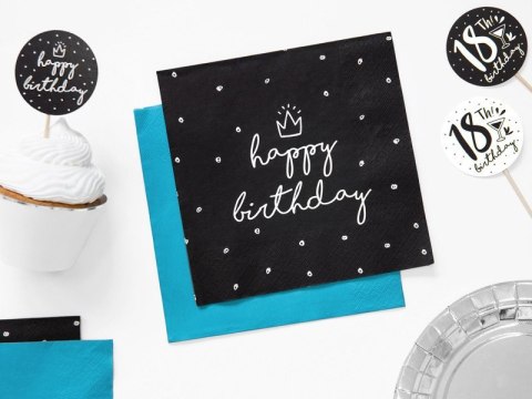 Serwetki urodzinowe czarne, Happy Birthday, 33x33 cm (1 op. / 20 szt.) Partydeco Serwetki urodzinowe czarne, Happy Birthday, 33x33 cm (1 op. / 20 szt.) Partydeco