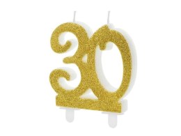 Świeczka urodzinowa '30', trzydziestka, złota, 7.5 cm Partydeco