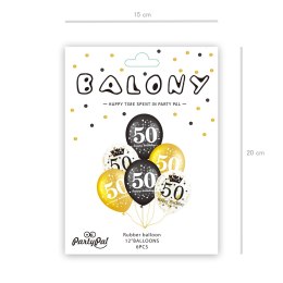 Zestaw balonów na 50 urodziny, czarno-złoty, 30cm, 6 szt. PartyPal