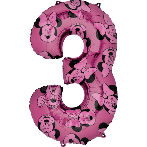 Balon Foliowy Cyfra 3 Myszka Minnie 66 cm Amscan / Anagram