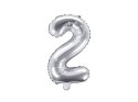 Balon foliowy Cyfra 2, 35cm, srebrny Partydeco
