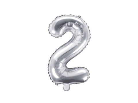Balon foliowy Cyfra 2, 35cm, srebrny Partydeco Balon foliowy Cyfra 2, 35cm, srebrny Partydeco