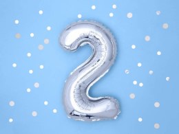 Balon foliowy Cyfra 2, 35cm, srebrny Partydeco