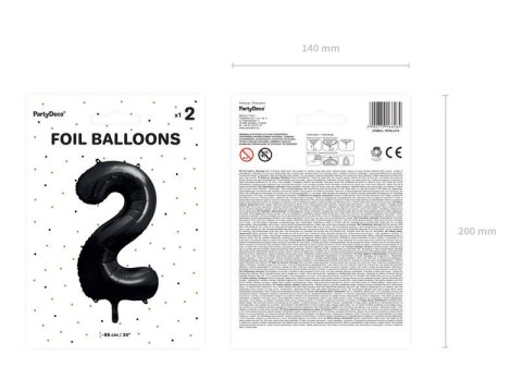 Balon foliowy Cyfra 2 czarna, 86cm Partydeco Balon foliowy Cyfra 2 czarna, 86cm Partydeco