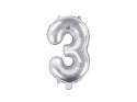 Balon foliowy Cyfra 3, 35cm, srebrny Partydeco