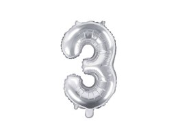 Balon foliowy Cyfra 3, 35cm, srebrny Partydeco