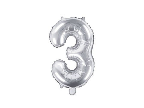 Balon foliowy Cyfra 3, 35cm, srebrny Partydeco Balon foliowy Cyfra 3, 35cm, srebrny Partydeco