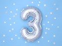 Balon foliowy Cyfra 3, 35cm, srebrny Partydeco