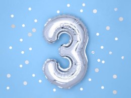 Balon foliowy Cyfra 3, 35cm, srebrny Partydeco