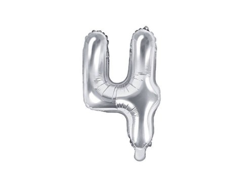 Balon foliowy Cyfra 4, 35cm, srebrny Partydeco Balon foliowy Cyfra 4, 35cm, srebrny Partydeco