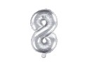 Balon foliowy Cyfra 8, 35cm, srebrny Partydeco