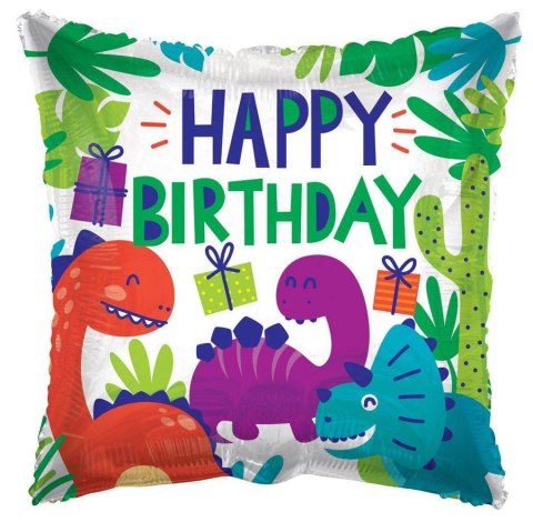 Balon foliowy Happy Birthday Dinozaury, 46 cm Kaleidoscope