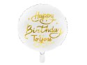 Balon foliowy Happy Birthday To You, biały, 35cm Partydeco