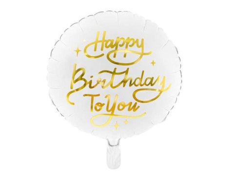 Balon foliowy Happy Birthday To You, biały, 35cm Partydeco Balon foliowy Happy Birthday To You, biały, 35cm Partydeco