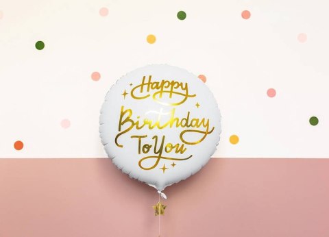 Balon foliowy Happy Birthday To You, biały, 35cm Partydeco Balon foliowy Happy Birthday To You, biały, 35cm Partydeco