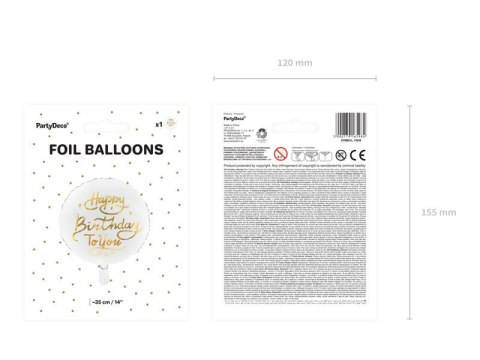 Balon foliowy Happy Birthday To You, biały, 35cm Partydeco Balon foliowy Happy Birthday To You, biały, 35cm Partydeco