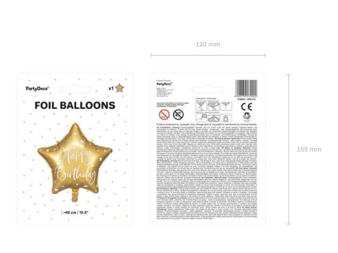 Balon foliowy Happy Birthday, Złota gwiazda 40 cm Partydeco Balon foliowy Happy Birthday, Złota gwiazda 40 cm Partydeco