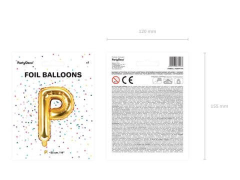 Balon foliowy Litera P 35cm, Złota Partydeco Balon foliowy Litera P 35cm, Złota Partydeco