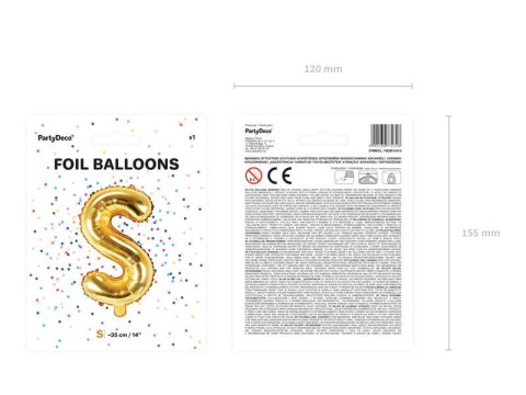 Balon foliowy Litera S 35cm, Złota Partydeco Balon foliowy Litera S 35cm, Złota Partydeco