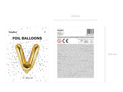 Balon foliowy Litera V 35cm, Złota Partydeco Balon foliowy Litera V 35cm, Złota Partydeco